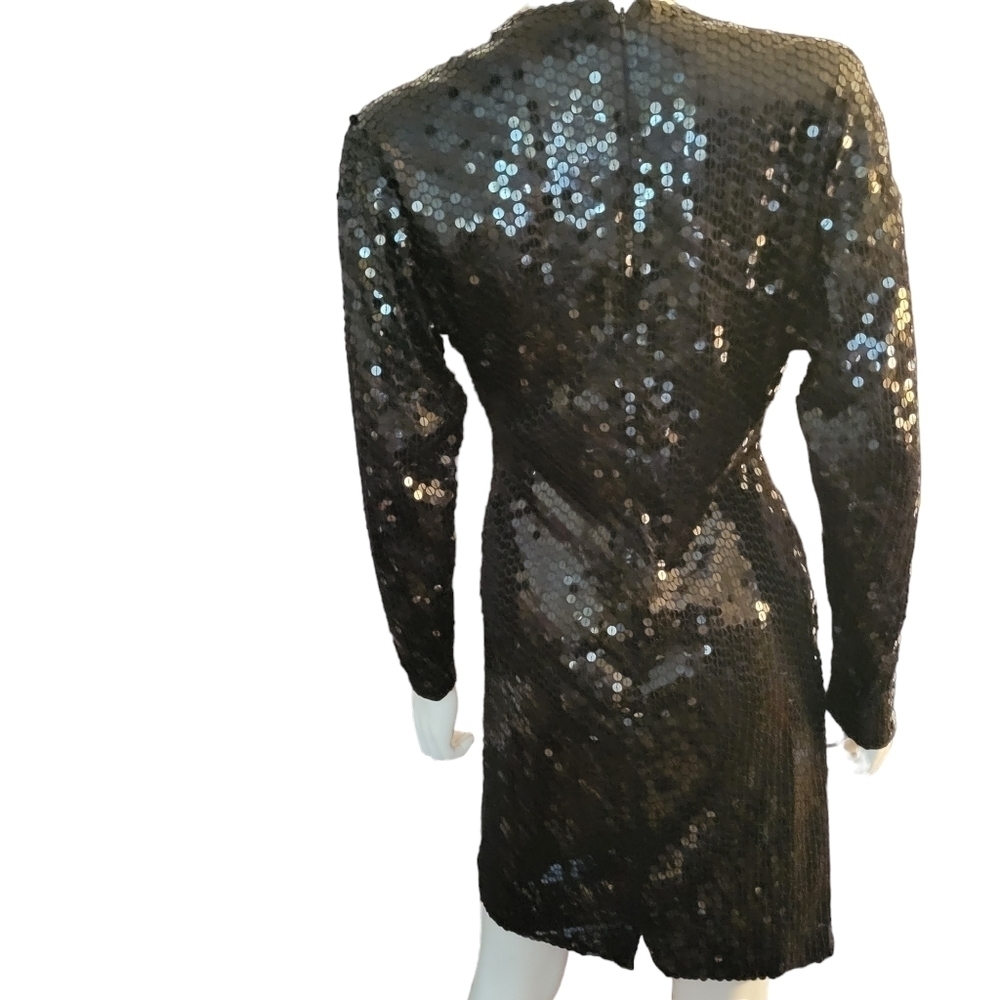 Vintage Oleg Cassini Sequin Dress Long Sleeves 6 Black - Picture 2 of 3